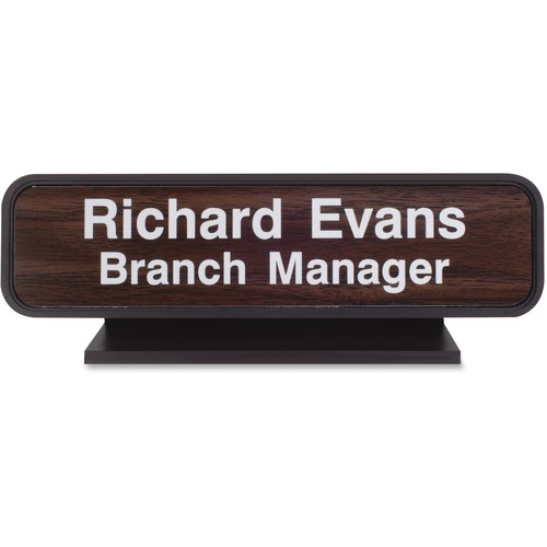 Shachihata Inc Designer Desk Sign, 2"x8", Brown Frame