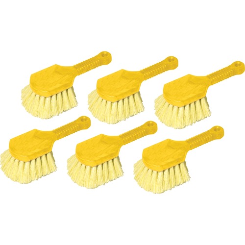 Rubbermaid Commercial Products Scrub Brush, 8" Handle, Plastic, 6/CT, Yellow