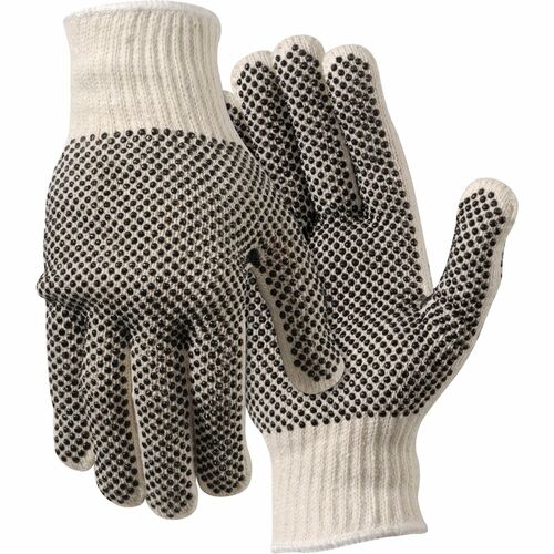 MCR Safety Work Gloves, PVC Dots On Both Sides, Large, White