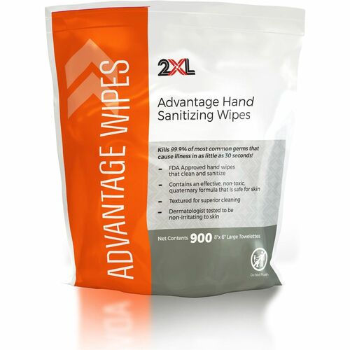 2XL CORP Sanitizing Wipes, Non-alcohol, 6"x8", 900 Sheets/Roll, White