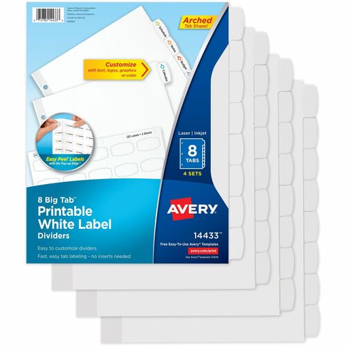 Avery Big Tab Printable Label Dividers, Easy Peel Labels, 8 Tabs AVE14433