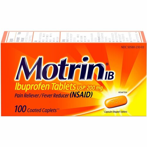Johnson & Johnson Motrin Ibuprofen Caplets, 200mg, 100/BX, Red