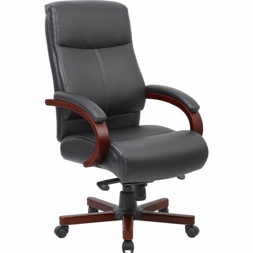 Lorell Hi-Back Exec Chair,26.77"x29.5"x42.91"-45.87",Black/Mahogany