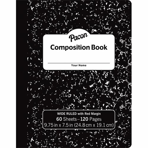 Pacon Composition Book, 3/8" W-Rld, 60Shts, 72/CT, BKME