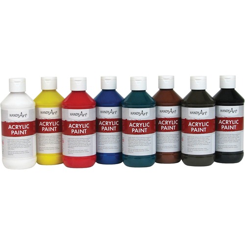 Handy Art Acrylic Paint, Permanent, Semi-Gloss, 8oz, 8/ST, AST