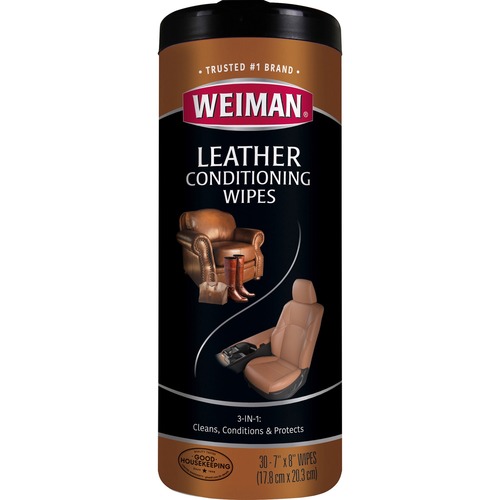 Weiman Products Cleaning Wipes, f/Leather, 7"x8", 30/Can, White