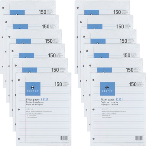 Sparco Filler Paper, Wide-Ruled, 16lb,10-1/2"x8",150/PK,12/BD,WE