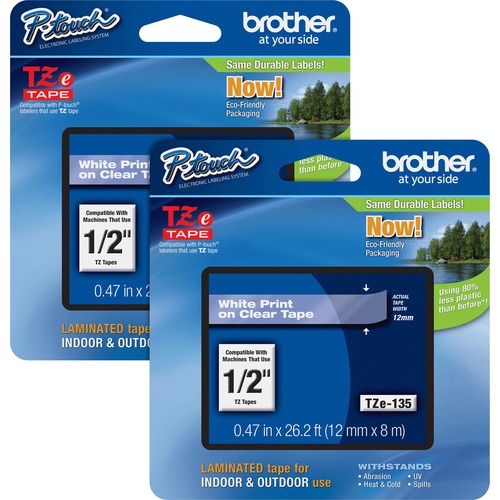 Brother Tape Cartridge, Laminated, f/P-Touch 8m, 1/2", 2/BD, WE/CL