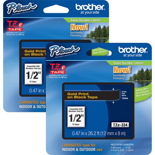 Brother Tape Cartridge, Laminated, f/P-Touch 8m, 1/2",2/BD,Gold/BK