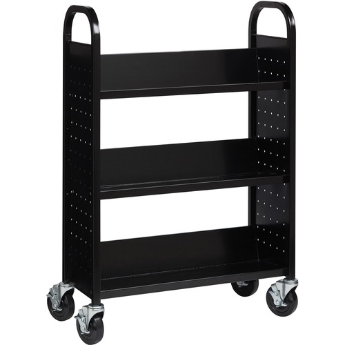 Lorell Book Cart, Single-sided, 3 Slant Shelves, 32"x14"x46", BK
