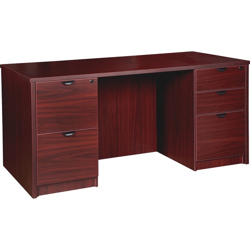 Lorell Prominence 2.0 Mahogany Laminate Double-Pedestal Desk - 5-Drawer LLRPD3060DPMY