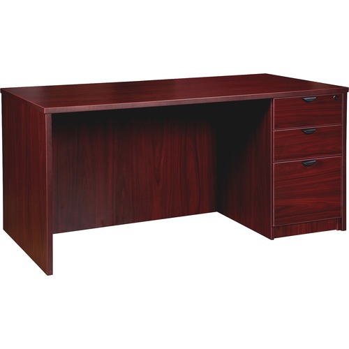 Lorell Right-pedestal Desk, B/B/F, 60"Wx30"Dx29"H, Mahogany