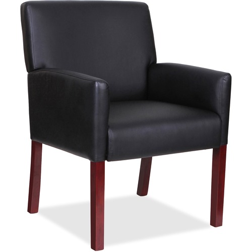 Lorell Guest Chair, w/Arms, 24"x25"x35-1/2", BK Leather/MY Frame