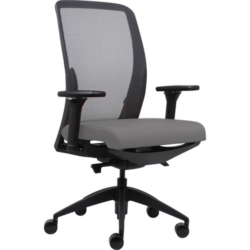 Lorell High-back Chair,Mesh Back,Adj Arms,26-1/2"x25"x47",GY Vinyl