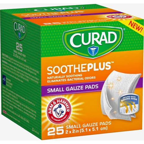 Medline Small Gauze Pads, Soothe Plus, 25-Piece, 2"x2", Assorted