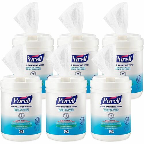 Gojo Hand Sanitizing Wipes, 6"x7", 175 Wipes/Canister, 6/CT,White