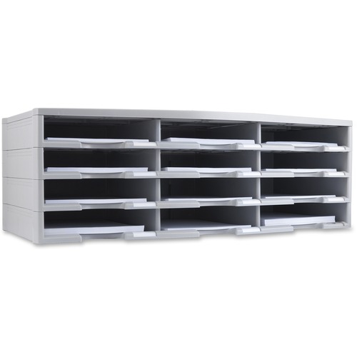 Storex Industries Corporation Organizer,12 Compartments,Plastic,14-1/8"x31-1/8"x10-1/2",GY