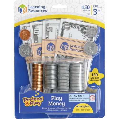 Learning Resources Play Money,Pretend/Play,6-1/2"x8-1/2"x1-4/5",150Pcs, Multi