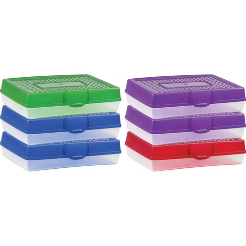 Storex Industries Corporation Large Pencil Box, 11-1/4"Wx7-3/4"Lx2-9/10"H, 6/CT, Assorted