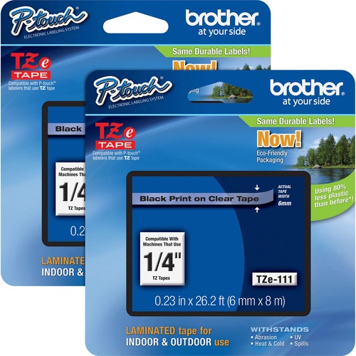 Brother Tape Cartridge, Laminated, f/P-Touch 8m, 1/4", 2/BD, BK/CL