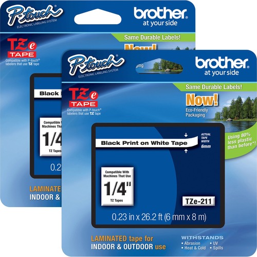 Brother Tape Cartridge, Laminated, f/P-Touch 8m, 1/4", 2/BD, BK/WE