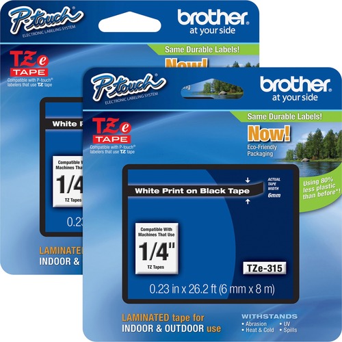 Brother Tape Cartridge, Laminated, f/P-Touch 8m, 1/4", 2/BD, WE/BK