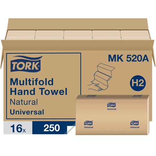TORK Hand Towel, 1-Ply, Multifold, 250/PK, 16PK/CT, Nature