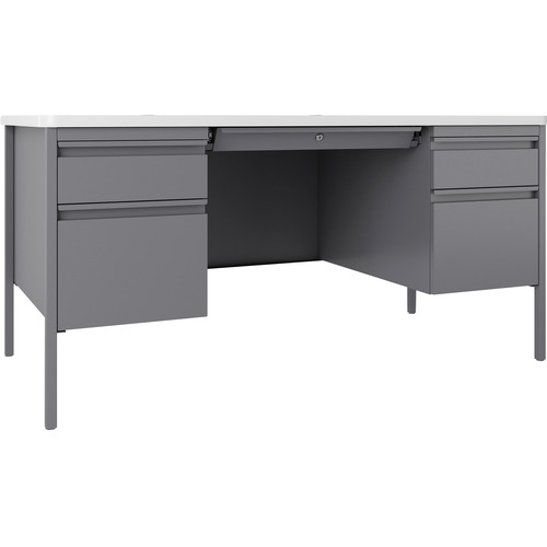 Lorell Desk, Double-Pedestal, 60"x30"x29-1/2", White/Platinum