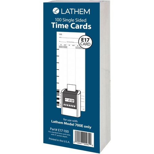 Lathem Model 700E Clock Single Sided Time Cards - Black Print Color - 100 / Pack LTHE17100