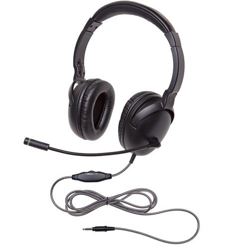 Califone International Headphones,Inline Mic,CaliTuff Cord,40mmMylarSpeaker,BK