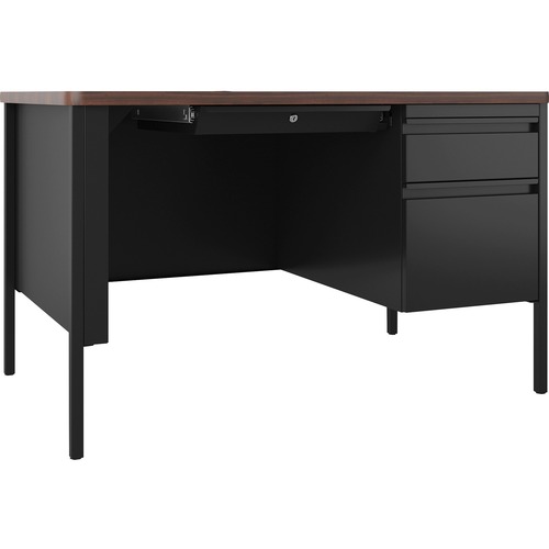 Lorell Desk, Right-Pedestal, 48"x30"x29-1/2", Walnut/Black