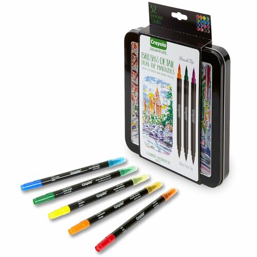 Crayola Markers, Dual-Ended w/Brush&Ultra-fine Tips, 16/ST, AST