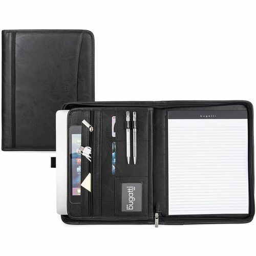 The Bugattie Group/Swiss Mobility Zippered Padfolio, Padded Tablet Pocket,1-1/4"Wx10"Lx13"H,BK