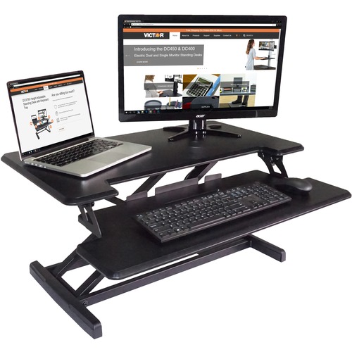 Victor Technology Desk Riser,Adjustable,w/Keyboard Tray,32-1/2"x18"x19", BK