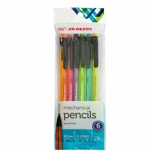 Foray HB Mechanical Pencils, 0.7 mm, Assorted Barrel Colors , Pack Of 6