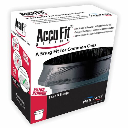 Heritage Bag Company Can Liner,Accufit,44 Gal,0.9mil,37"x50",50/BX,4/CT,Black