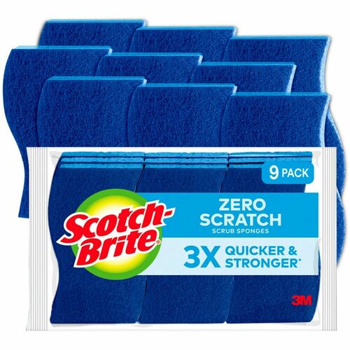 3M Scrub Sponges, Non-scratch, 4-1/4"x2-3/4"x3/4", 9/PK, Blue