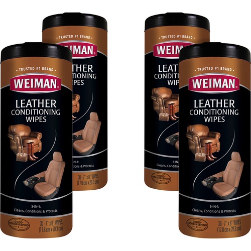 Weiman Products Cleaning Wipes, f/Leather, 7"x8", 30/Can, 4Can/CT, White