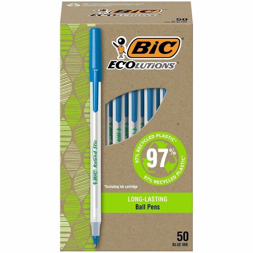 BIC Ecolutions – 12 Penne A Sfera Round Stic – Punta Media 1mm – Inchiostro Nero – 74% Riciclabile