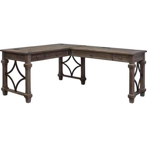 Martin Furniture Desk,L-Shape,w/Return,Outlets/Drawers,60"x75"x30",WeathrDove