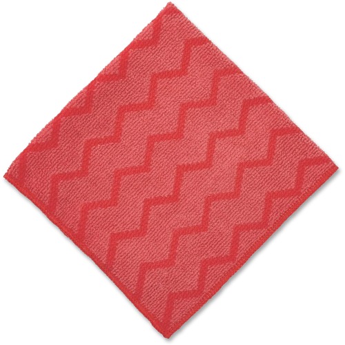 Rubbermaid Commercial Products Cleaning Cloths, Zig Zag, Microfiber, 16"x16", 12/CT, Red