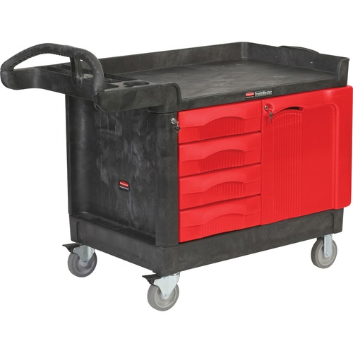 Rubbermaid Commercial Products Utility Cart,w/Drawers,750 lb Cap,27-7/8"x50-3/4"x29",BK/RD