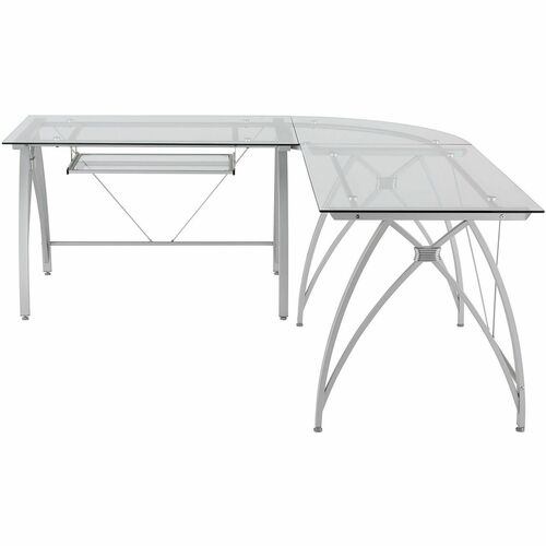 Realspace Vista Glass 76 W L Shaped Desk Silver Zerbee