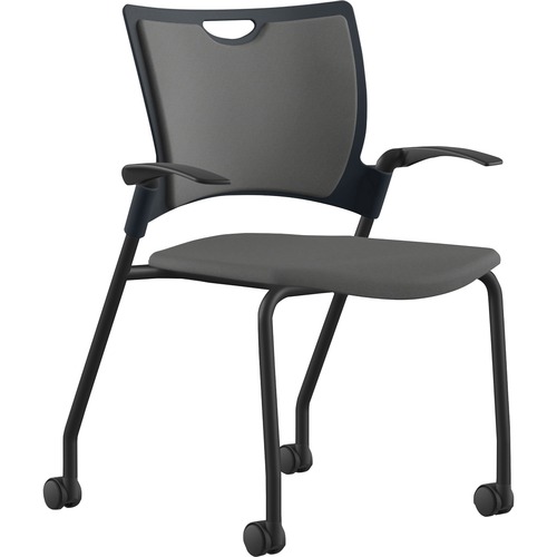 9to5 Seating Stack Chair,w/Arms/Casters,25"x26"x33",GY Fabric/BK Frame