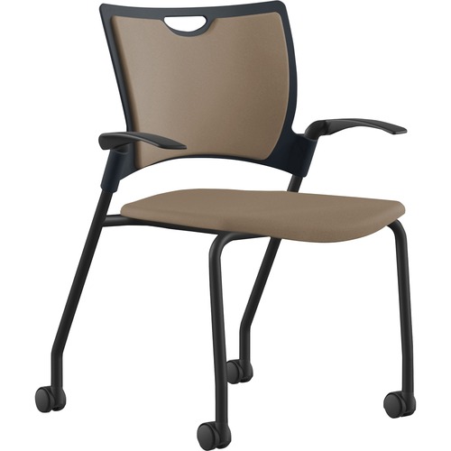 9to5 Seating Stack Chair,w/Arms/Casters,25"x26"x33",Latte Fabric/BK Frame