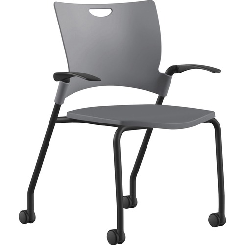 9to5 Seating Stack Chair,w/Arms/Casters,25"x26"x33",GY Plastic/BK Frame