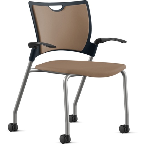 9to5 Seating Stack Chair,w/Arms/Casters,25"x26"x33",Latte Fabric/SR Frame