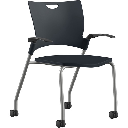 9to5 Seating Stack Chair,w/Arms/Casters,25"x26"x33",BK Plastic/SR Frame