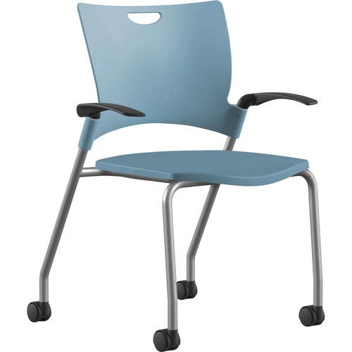 9to5 Seating Stack Chair,w/Arms/Casters,25"x26"x33",BE Plastic/SR Frame