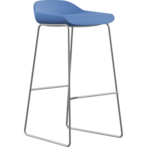 9to5 Seating Bar Stool, Sled Base, 16"x16"x33", Blue Fabric/Black Frame